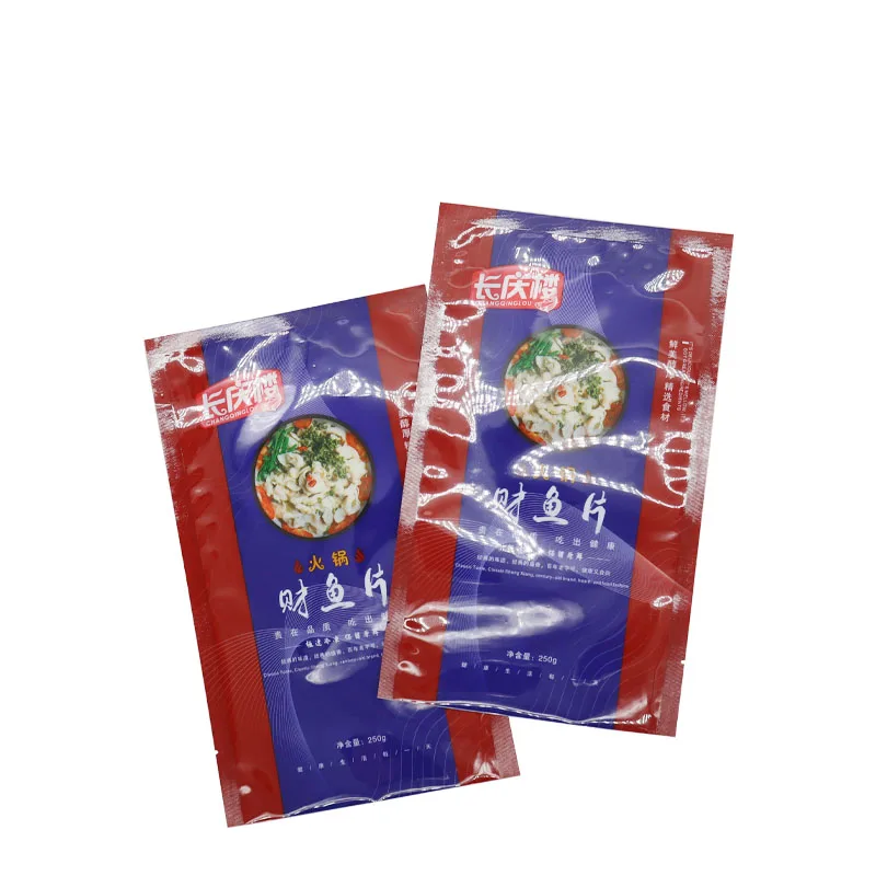 Custom food packaging pouch plastic logo bags red blue 3 side sealed bag