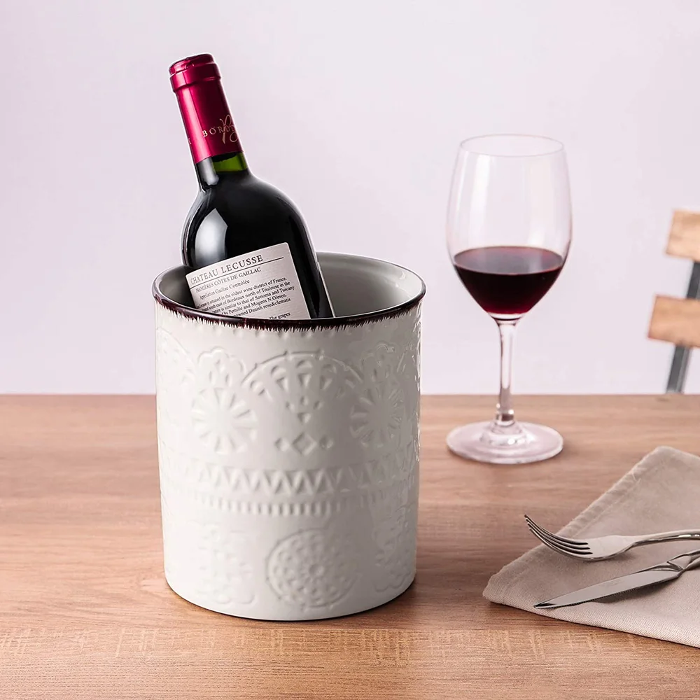 2020 New Design Custom Logo Stoneware Acrylic Wine Bucket Ceramic Ice Bucket