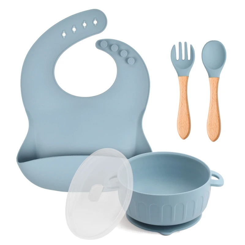Wholesale Custom Good Price New Born Baby Gift Set Silicone Tableware Baby Bib Bowls Feeding Set For 6 Months Weaning