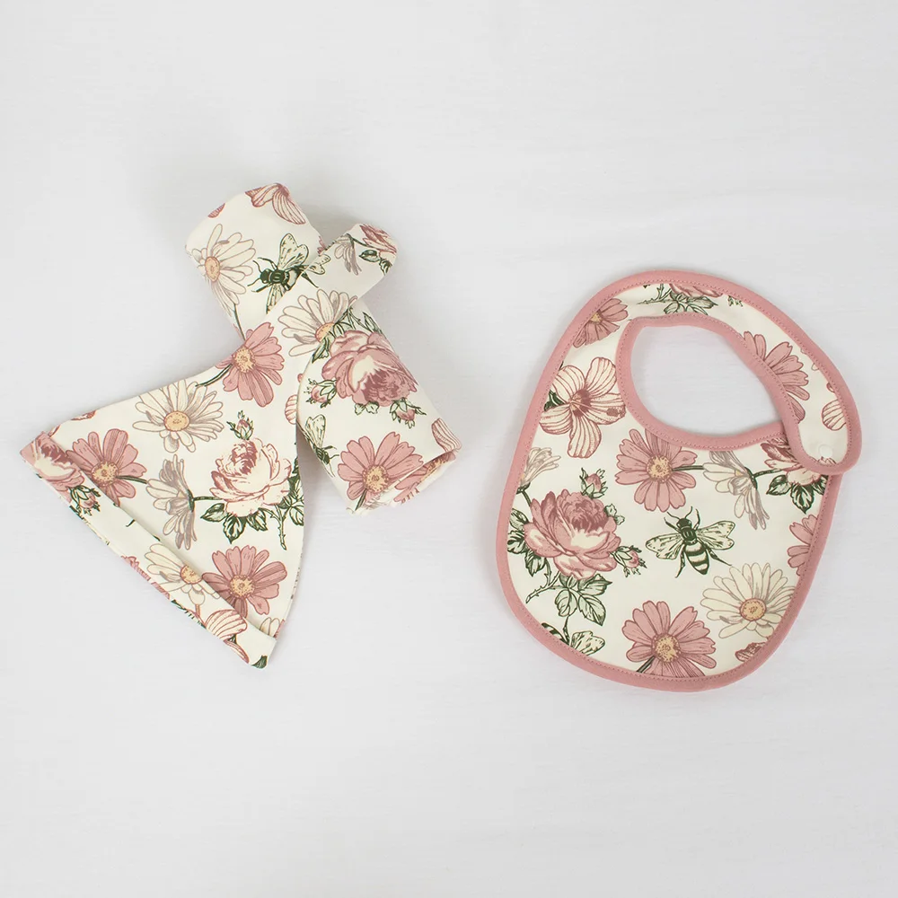 Customized 100% Organic Cotton Blanket Newborn Printing Luxury Quilt Baby Swaddle Blankets With Bibs