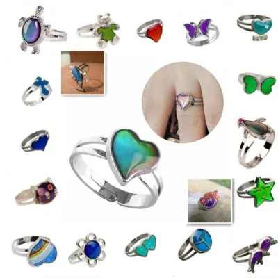 Adjustable Student Gift Rings Star Moon Animal Color Varies With Temperature Heart Finger Ring for Children and