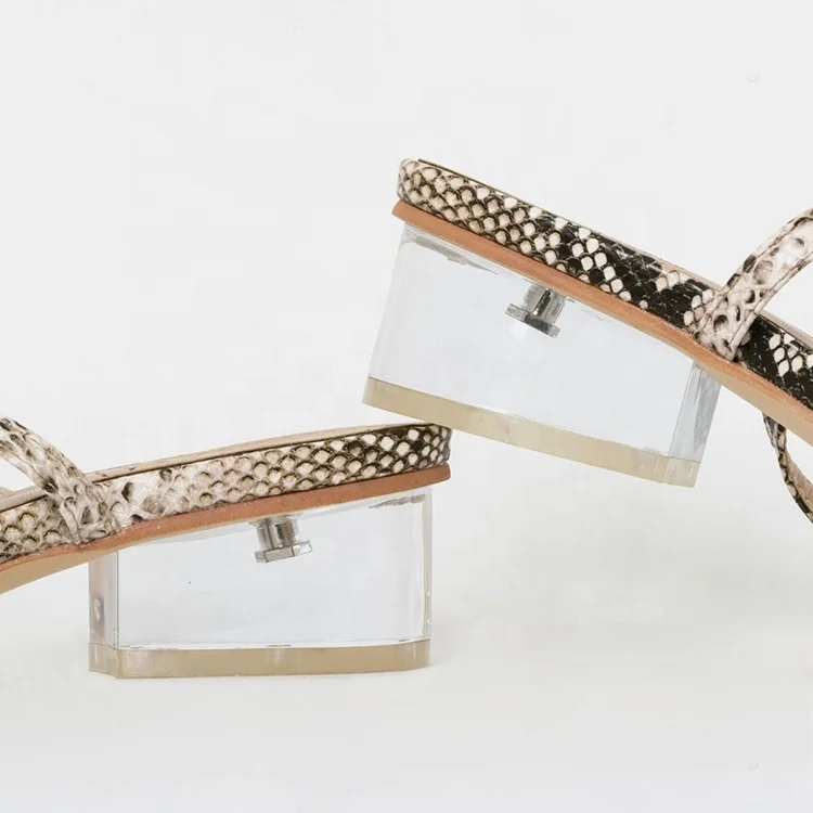 Custom Women Low Clear Heel Snake Leather Sandals 2020