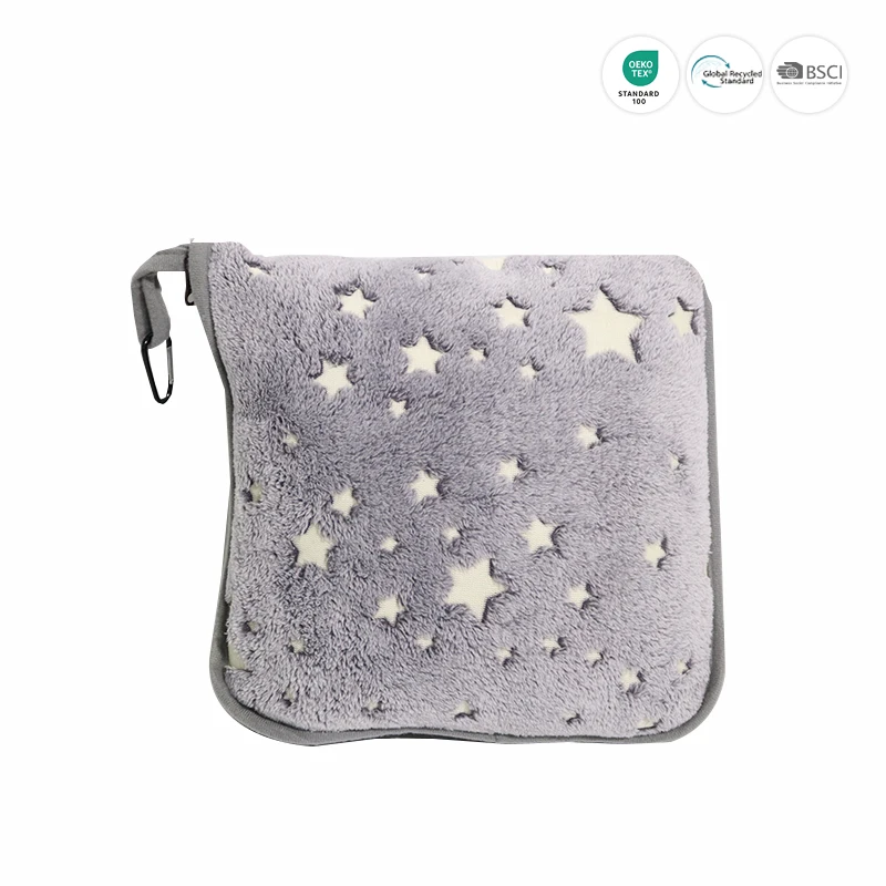 Travel Blanket and Pillow, 2 in 1 Airplane Blanket with Soft Bag Pillowcase, Hand Luggage Sleeve and Backpack Clip