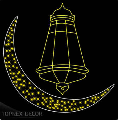Waterproof Outdoor Street 2D National Day Ramadan Decoration Hanging Moon Rope Ramadan 2D Led Motif Lights