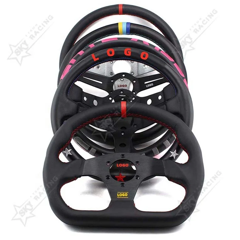 Lenkrad 33CM 350MM Modification Leather PVC Racing Embroidery Aluminium 2 3 Spoke Black Suede Steering Wheel Stering Wheel Sport