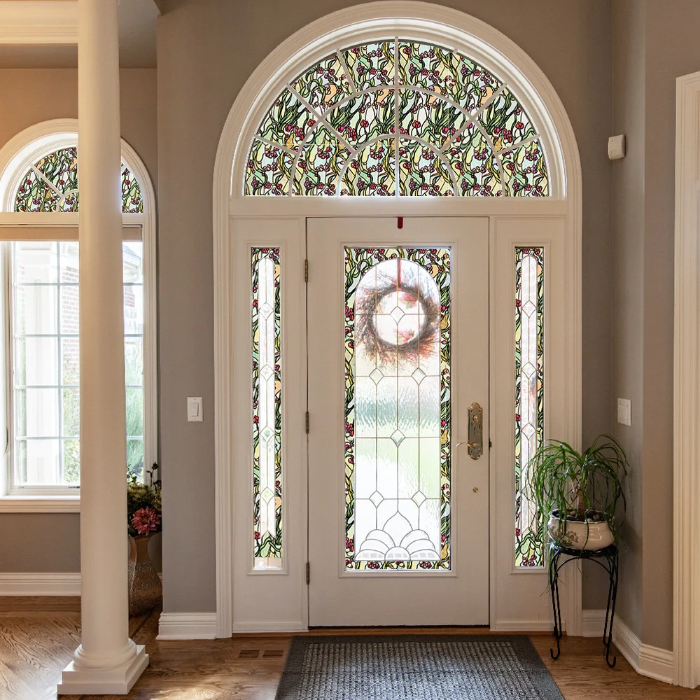 European arc double opening white door painted door stained glass solid wood arch double door
