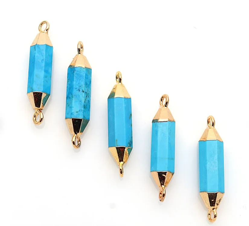Wholesale 24k Gold Plated Double Bail Turquoise Charm Connector Pendant Silver Diamond Jewel Making Necklace Wholesales