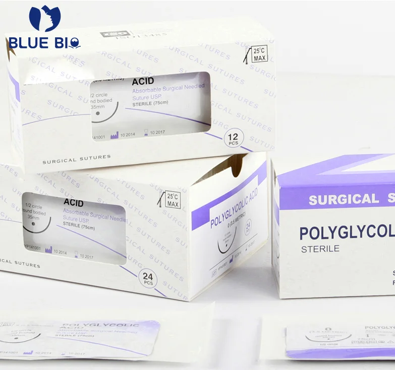 Medical skin Dissolvable suture surgical polyglycolic acid quickly point 1/4 ciecle absorbable surgical suture with needle