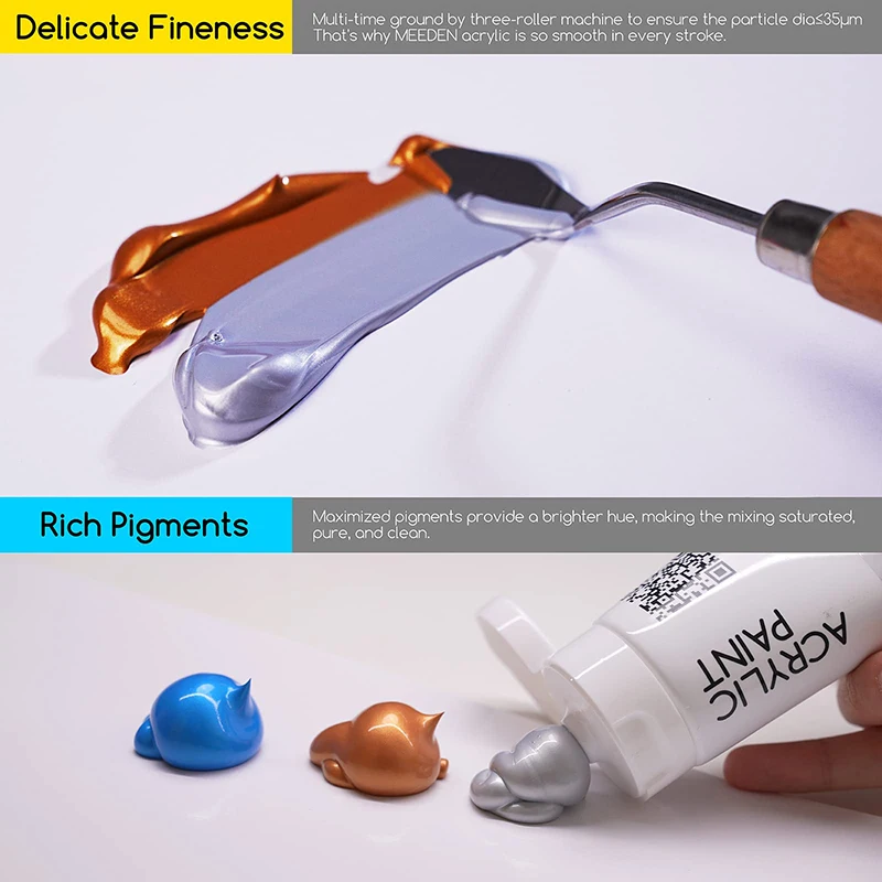 MEEDEN 6color 120 ml Metallic Rich Pigments Non-Toxic Art Craft Artist Acrylic Paint for Canvas Painting