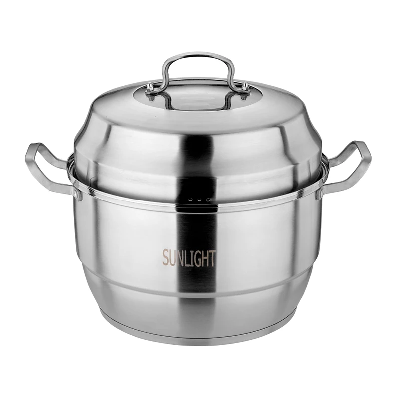 Stock Delivery 24 26 28 30 32cm Stainless Steel Single Layer Induction Bottom Metal Food Steamer Pot For Cooking