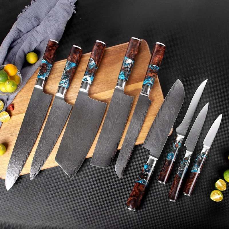 custom tactical Damascus stainless steel utility set  kitchen knife