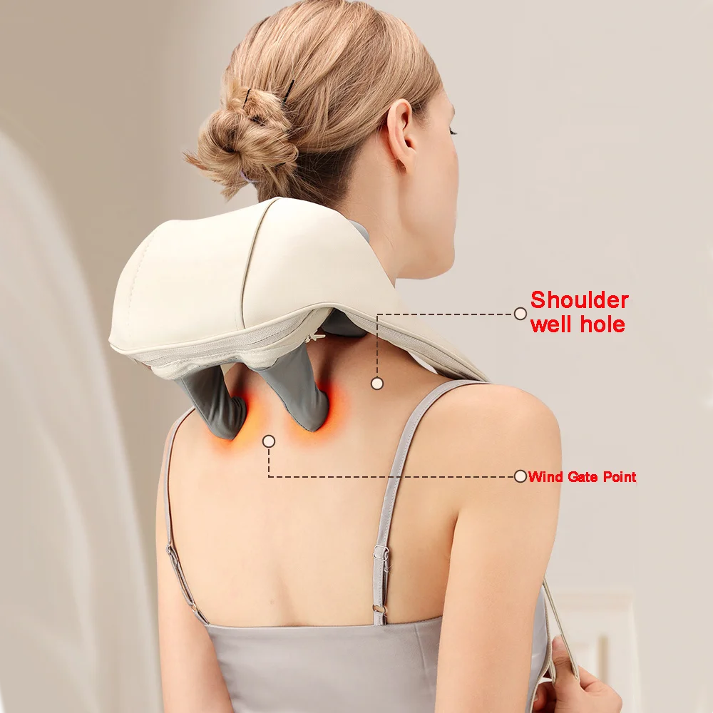 electric cordless pain relief shiatsu mini cervical smart neck massager pillow with 3 intensity and modes, heat
