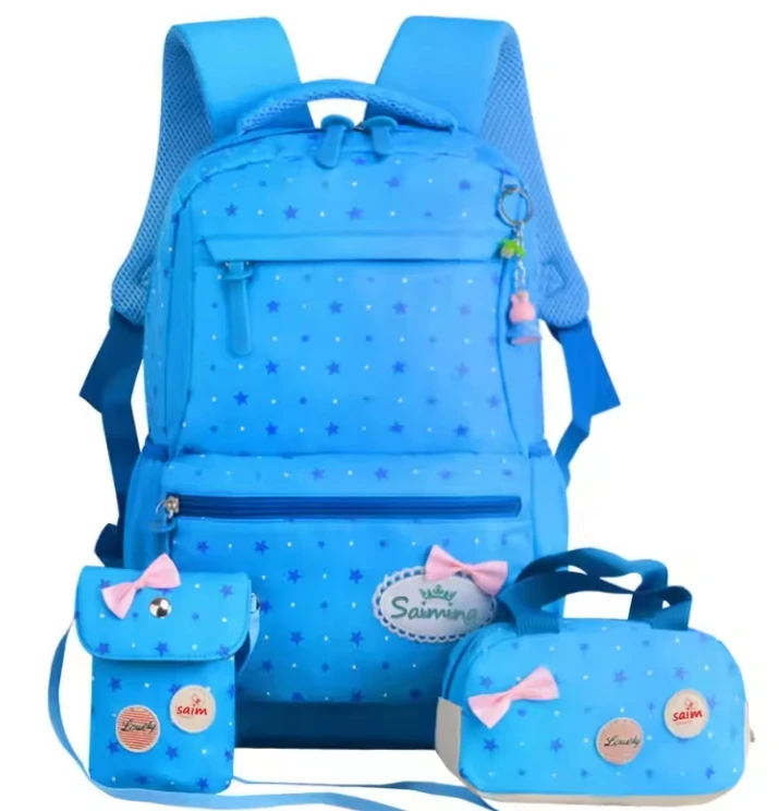 OEM Best Unisex Starry Star School Bag Set 3 Piece Including Trolley Backpack and Polyester School Bag for Kids Girls SB-01