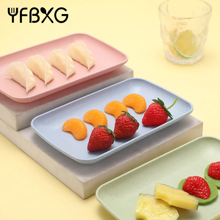 Microwave safe rectangular wheat straw plastic trays set sushi serving dishes restaurant food plates set