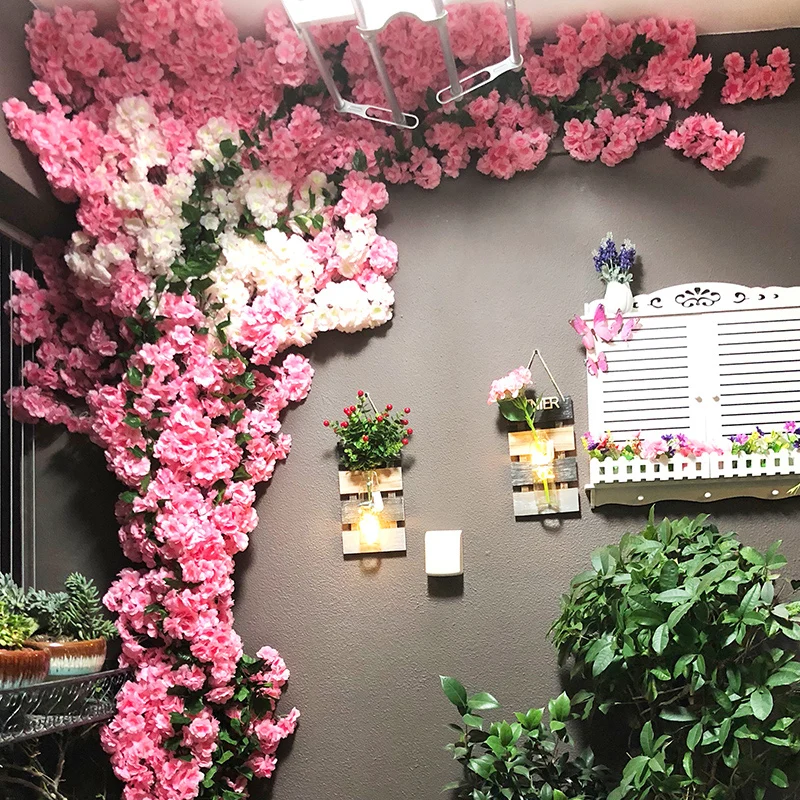 Artificial Cherry Blossom Tree Pink Sakura Branch Silk Diy Flowers Floral Wall Wedding Decoration Home Outdoor Decor