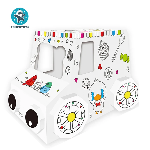 Tempo Toys Coloring Cardboard Assemble Creative Doodle Diy Craft Candy Stroller Juguetes Para Los Ninos Kid Toy