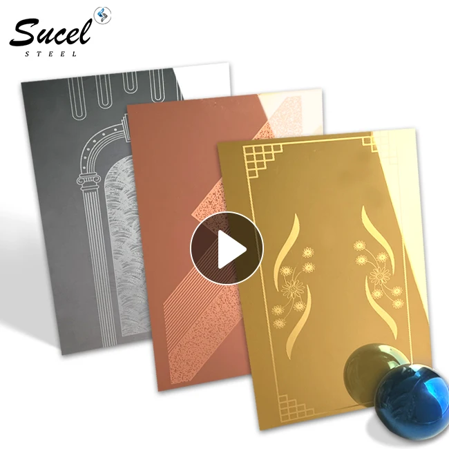 SUCEL Custom Decorative Color Etching Mirror Patterns  Metal Stainless Steel Sheet For Elevator Cabins Door