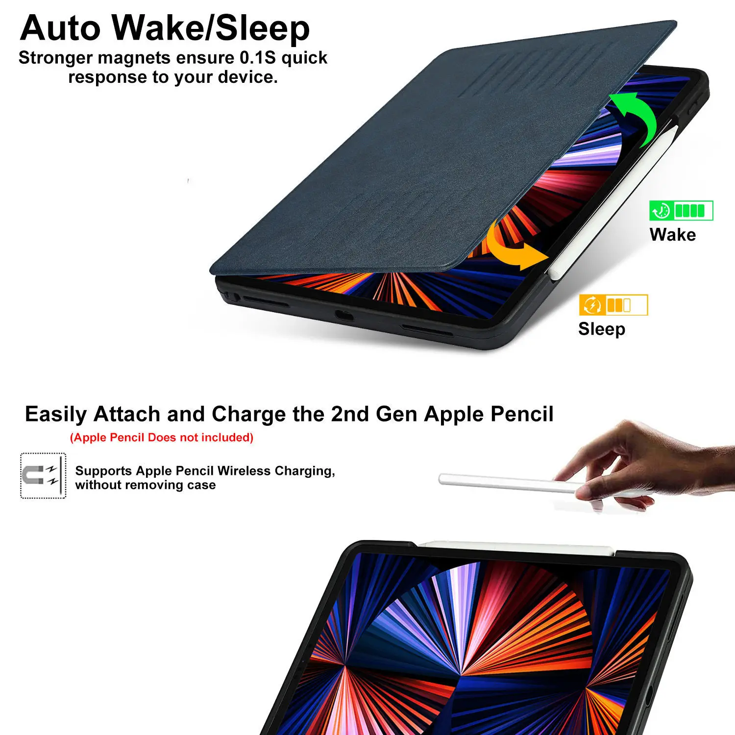 Чехол для iPad Pro 12 9 2021 с держателем карандашей Apple 2020 умный защитный чехол автоматического пробуждения/сна 2018