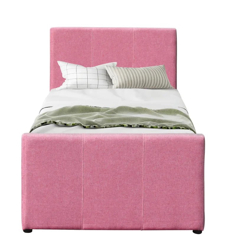 Wholesale Modern Good Quality Pink Fabric Upholstered Twin Platform Bed with Trundle