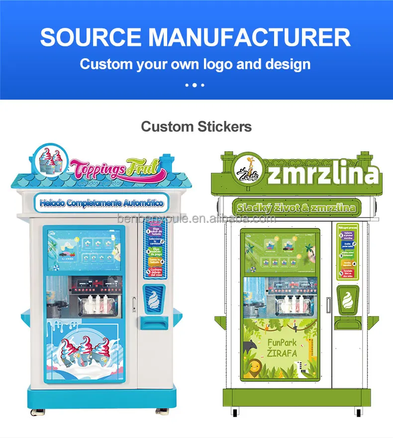 Customized 24-Hour Self-Service Smart Fully Automatic Ice Cream Maker Touch Screen Robot Soft Ice Cream Vending Machine