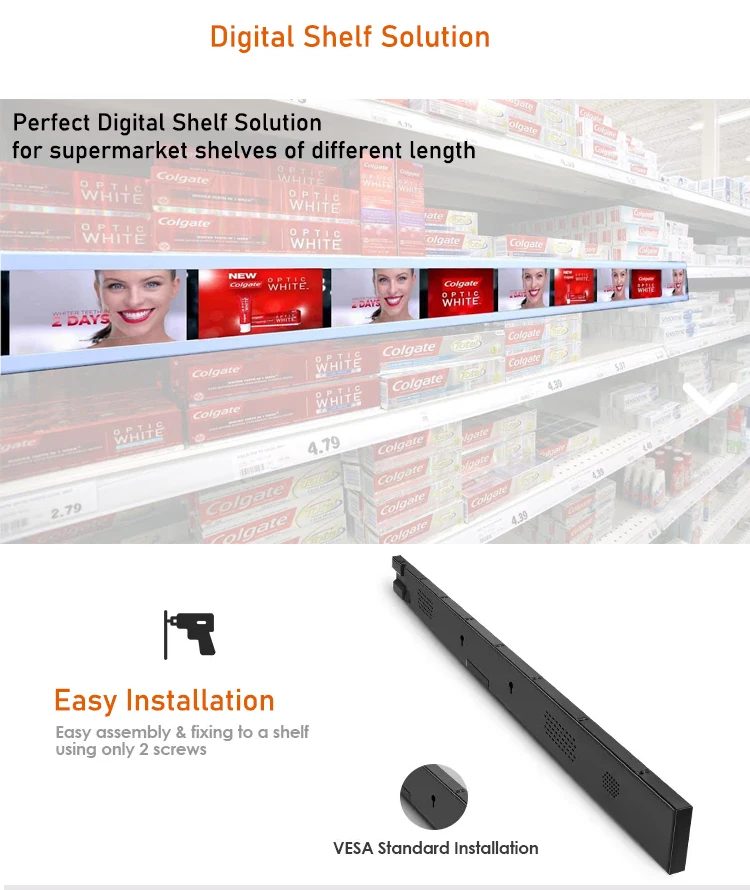 Samidisplay Oem настраивает цифровые вывески рекламный плеер полка край супермаркет ультра широкий ЖК-дисплей растянутый бар видео дисплей