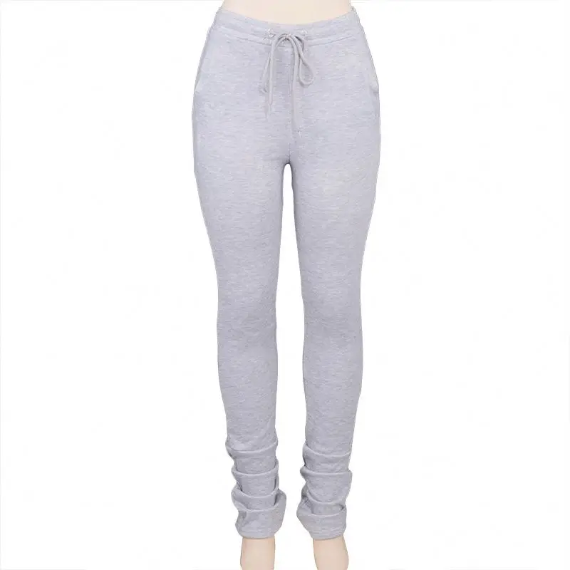 
huasong Stacked Pants With Solid Color Women Stacked Bottom Ladies Solid Color Stacked Leggings Women Sweatpants With Drawstring 