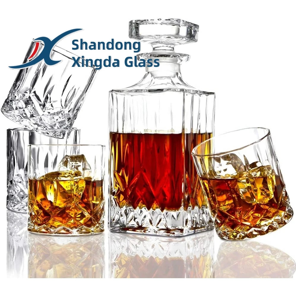 Manufacturer Italian Crafted Crystal Whiskey Decanter & Glasses Set, Decanter With 4 Whiskey Glasses, Wine bottles