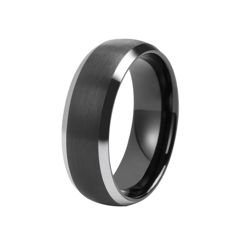 Tizti Jewelry 8mm Dome Brushed Silver Black Tungsten Carbide Ring for men wedding rings couple set Mens Wedding Ring
