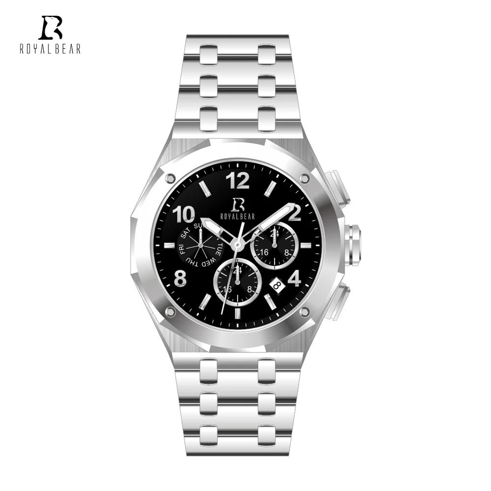  High quality wholesale black luxury classic male wristwatch china manufactuer silver wrist quartz movement men chronograph