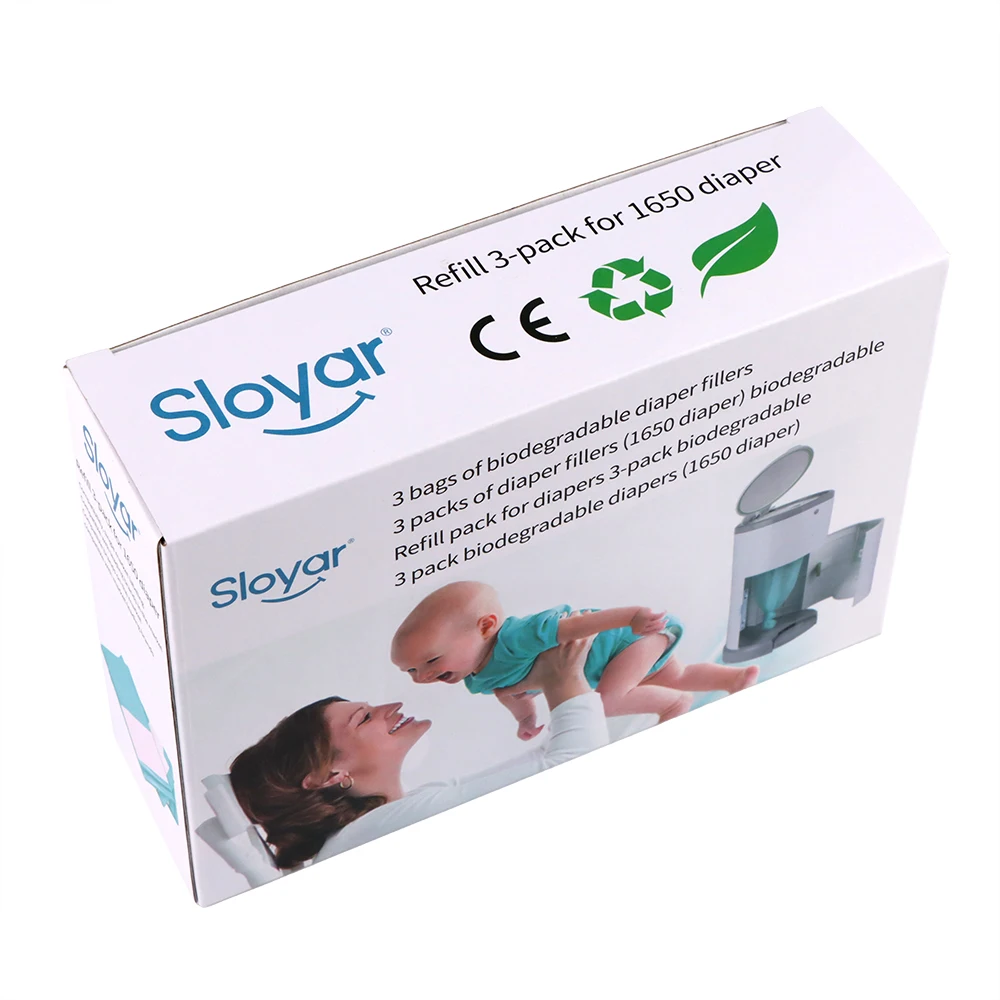 Sloyar Odor Control Refill 3 Pack for 1650 Diaper 30m Nappy Pail Genie Refills Talc Powder Scents Baby Diaper Pail Refill Bags