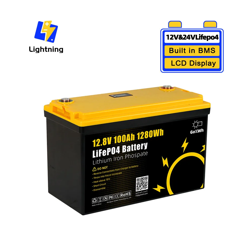 GoKWh Factory Price 12V 100Ah 200Ah 300Ah Lithium ion Lifepo4 Battery for Solar System RV Boat Trolling Home Energy Storage