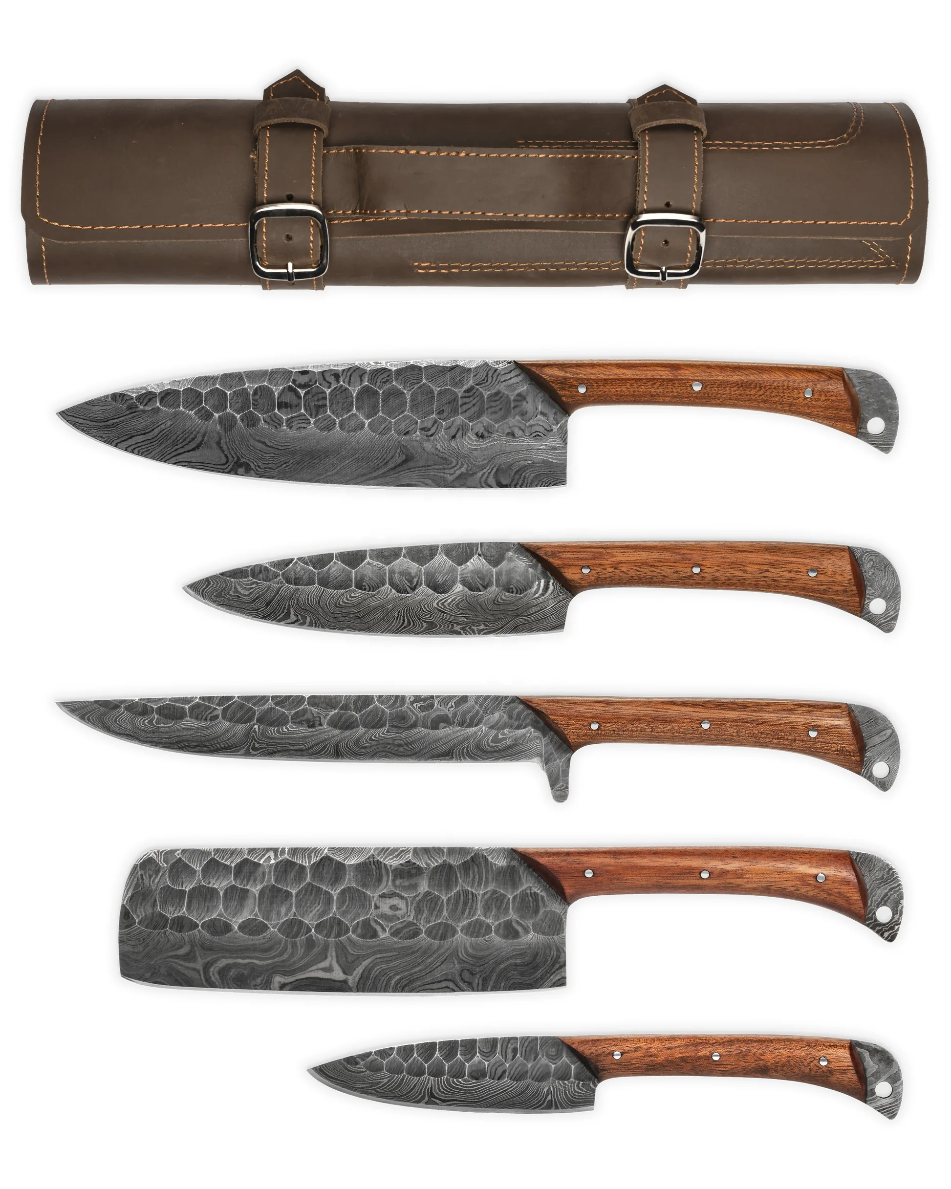 Full tang Santoku Knife 5pcs Kitchen Chef Knives Set 8 Inch 7CR17 High Carbon Stainless Steel Handmade Damascus Forged Slicing