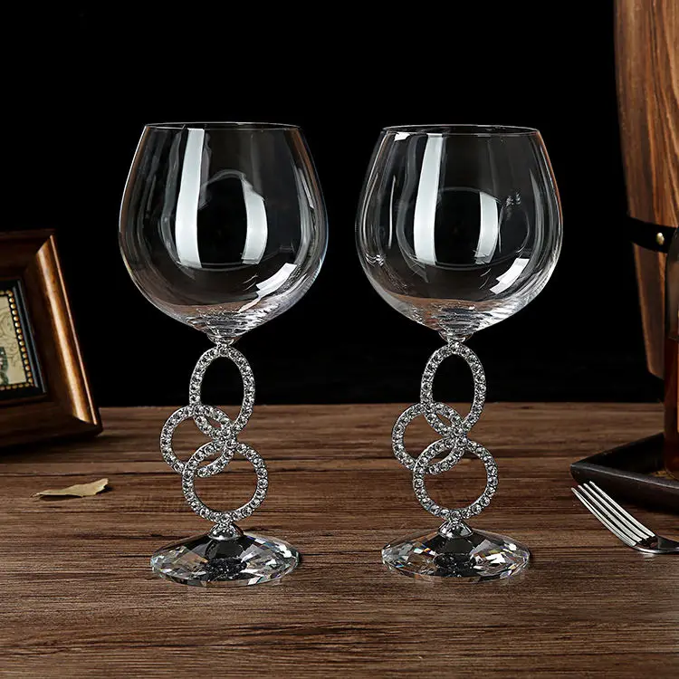 Red grape wine glass factory Hot Sale Glasses high-end household European crystal diamond red wine glass Metal Red Wine Glass