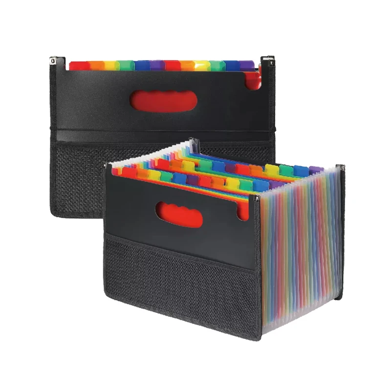 A4 Long Folder 24 Grid Rainbow Telescopic  Rope Buckle Fixed Plastic Expanding File Organizer Documents Folder