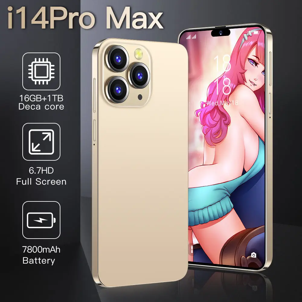 2023 New i 14 Pro Max smartphone 16G+1TB Cheap Telephone Origin Unlocked i 4G 13 i14 Pro Max game Smart Mobile Phones