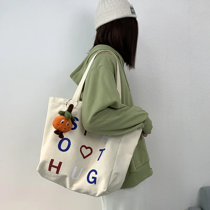 New Korean Canvas Bag Female Class College Student Large Capacity Book Tote Bag One Shoulder Canvas Bag
