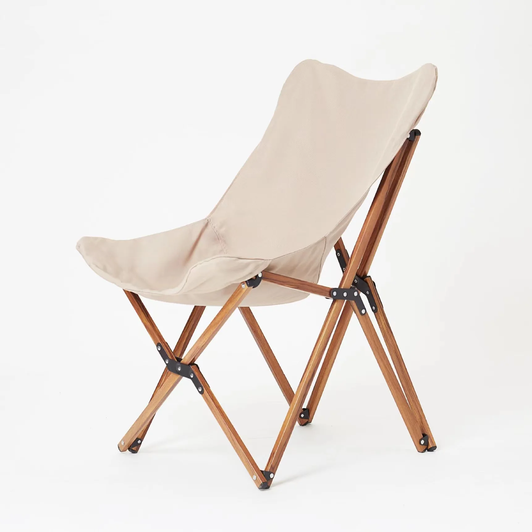 Modern Outdoor High Back Wood Grain Canvas Folding Butterfly Chair Portable Camping Travel Moon Chair