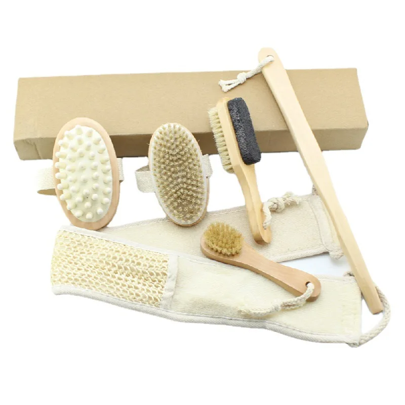 6 PCS bath body cleaning set adult bathroom accessories natural wood body brush bath brush spa gift bath set