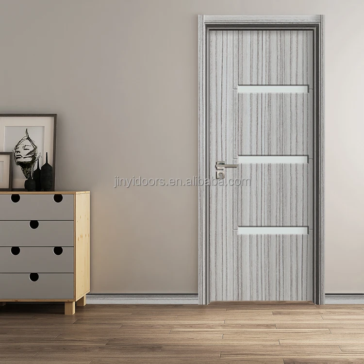 2022 JINY High quality modern solid core wooden interior flush door built-in frosted glass