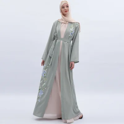 LSY221 Stylish beautiful applique hijab dress lIslamic Clothing Fashion Front Open Kimono Arabic Style Dubai Muslim Abaya