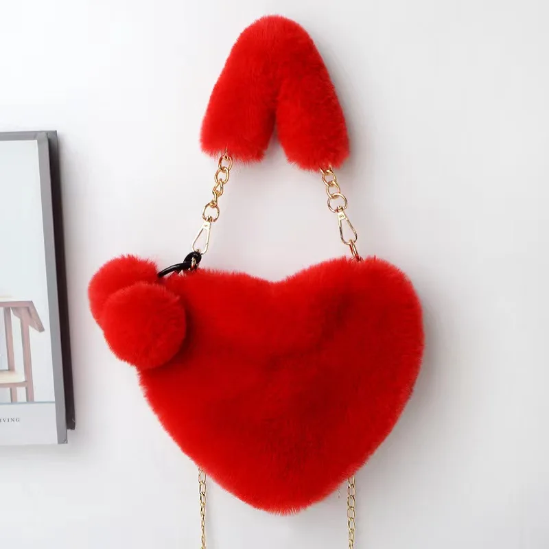 E3172 fashion heart shaped furry chain bags crossbody single shoulder sweet handbags lovely handbag for girls