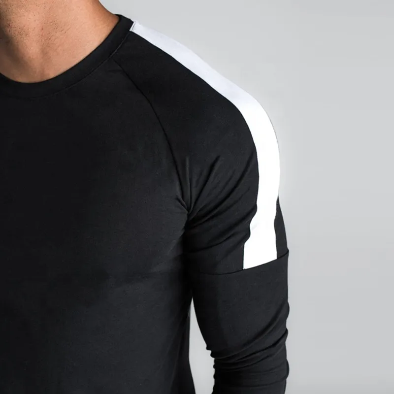 95 cotton 5 elastane long sleeve round neck gym t-shirts males compression long sleeve gym shirts for men