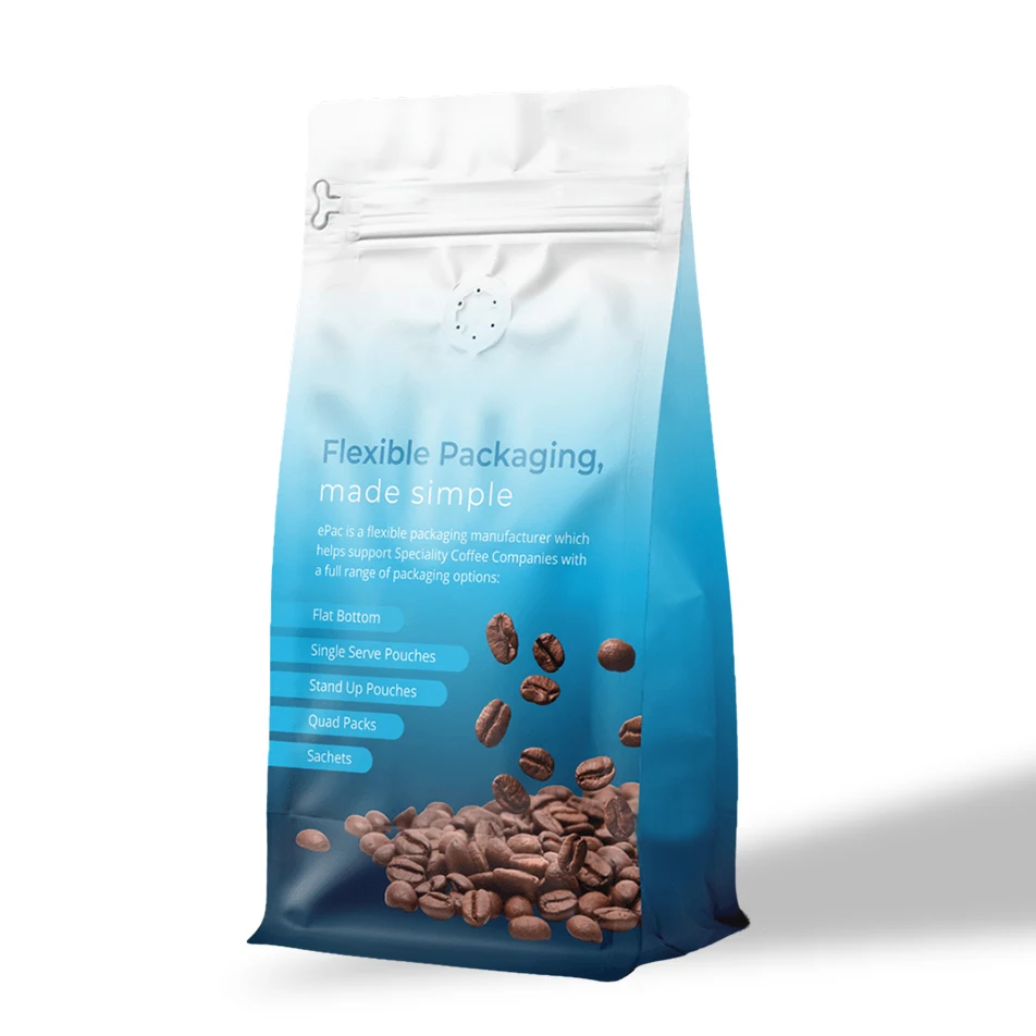 Custom Color Digital Printing 250g Coffee Bean Zip Lock Packaging Pouch Flat Bottom Coffee Bag With Valve Easy Tear Strip Zipper