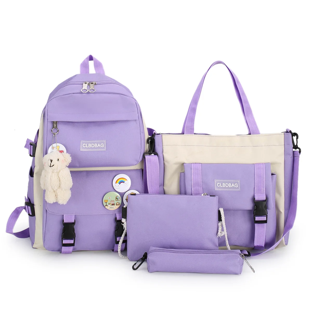 
Six-piece Student Large Capacity Custom Canvas School Bags Travel Waterproof Backpack For Girls 