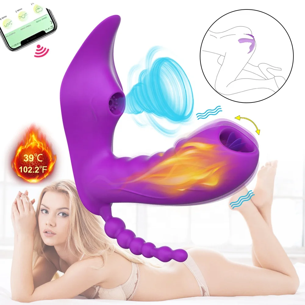 Hot Selling APP Control 3 in 1 Tongue Licking Sucking Dildo Vibrator Sex Toys for Women Wearable G-spot Sucker Vacuum Simulator