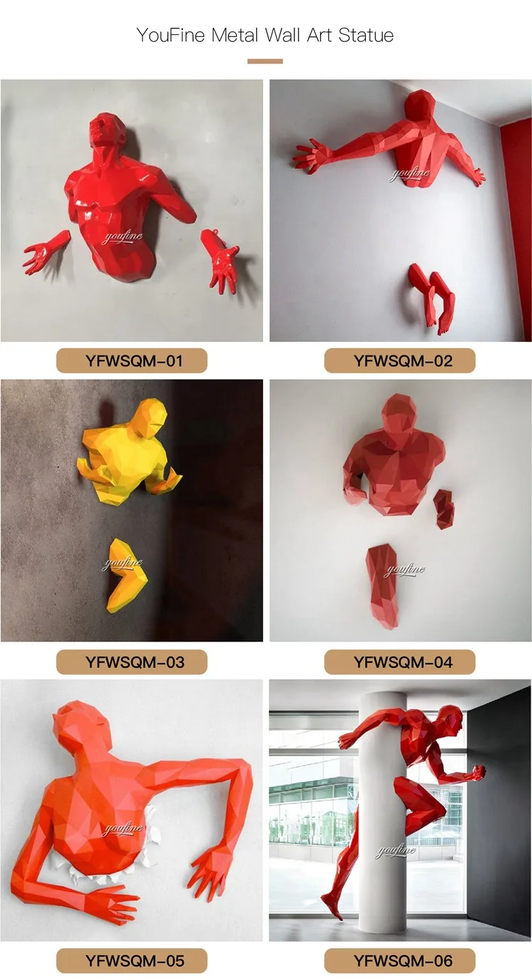 High Quality Art Metal Figure Statue Stainless Steel Sculpture Man Running On Wall