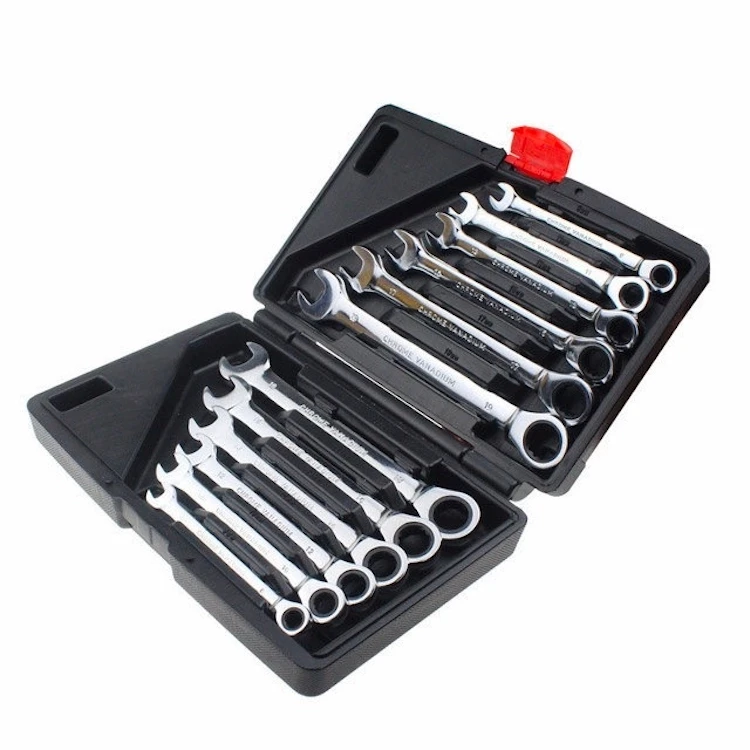 Set of 12pcs Car Repair Tools Fixed Head Combination Ratchet Wrench Torque Spanner Kit