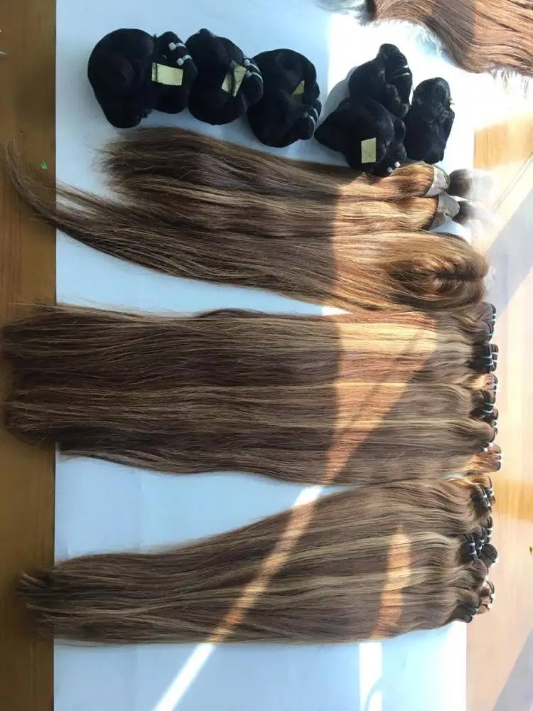 Human Hair Extensions High Quality Virgin Hair Super Double Drawn Piano Highlight Caramel Shade Hair Bundle