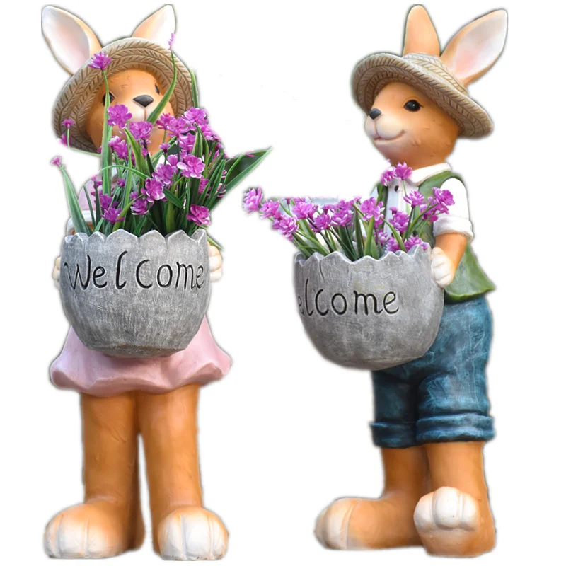 
Cartoon Rabbit Flowerpot Pot ground courtyard balcony kindergarten large rural garden decorative creative resin ornaments 