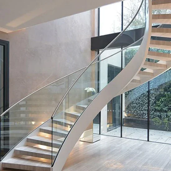 CBMmart Flash Sale Sputnik Pigeons Staircase Cast Iron Round Staircase With Wood Tread and Glass Railing